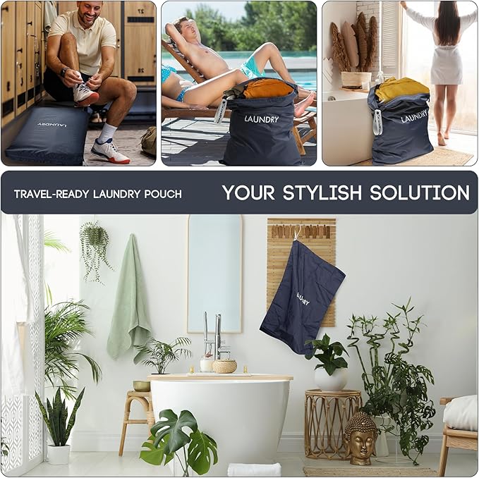 Travel Laundry Bag, Washable Dirty Clothes Bag Waterproof Wet Dry Bags Reusable Camp Clothes Organizer for Sports Home College Dorm Laundromat (1 Pcs X-Large) Navy Blue