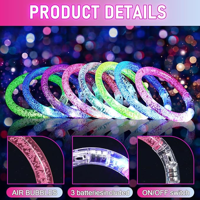 30 Pack Glow Sticks Bracelets,6 Color LED Bracelets,Light Up Bracelets Glow Party Favors for Kids Adults,Glow in the Dark Party Supplies for Birthday,Carnival,Wedding,Halloween,Concert
