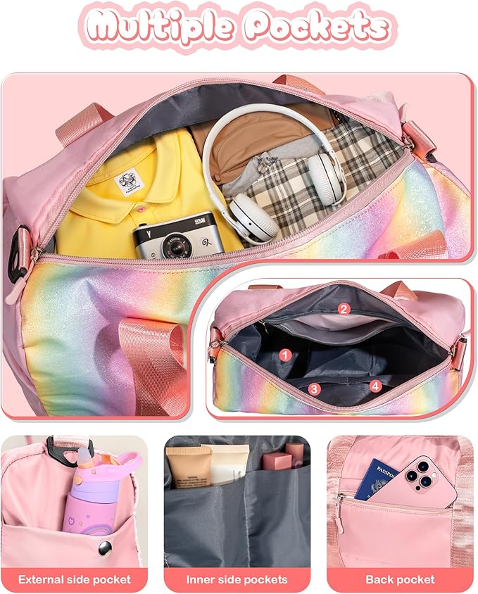 Gifts for Kids-Girl Gym Bag with Shoe Compartment, Kid Personalized Weekender Overnight Bags, gifts for girls 8-12-Initial Travel Tote with Makeup Pouch, Graduation Gift for Girls (Letter Y)