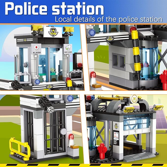 City Police Station Building Set, Compatible with Lego Police, 564PCS City Police Sets with Police Car, Motorcycle, Trailer and Drone, Compatible with Lego Police Kits, Gift for Boys 6-12