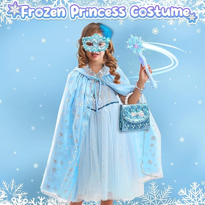 Golray Frozen Toys for Girl Gift Kids Makeup Kit & Elsa Princess Dress Up Set, Purse & Cape & Real Make up & Nail Polish & Wand, Birthday Gift Toys for Little Girls Toddlers Age 3 4 5 6 7 8 Year Old