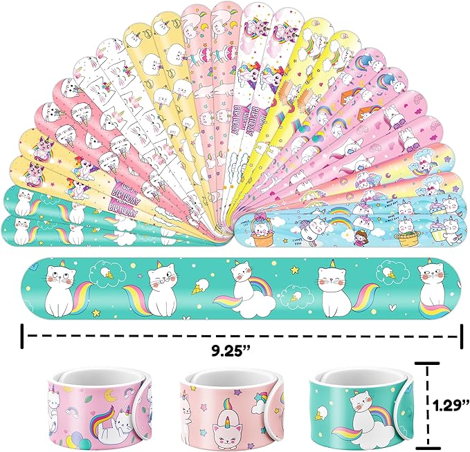 48PCS Caticorn Party Favors - 24PCS Tattoos & 24PCS Slap Bracelets - Cat Unicorn Birthday Supplies, Kitty-Themed Decorations, Classroom Prizes, Gifts for Girls & Boys