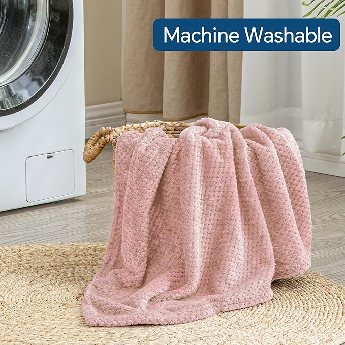 BEDELITE Travel Blanket with Bag, Ultra-Soft Jacquard Fleece Blanket with Luggage Sleeve & Backpack Clip, Airplane Blanket Travel Essentials, Pink