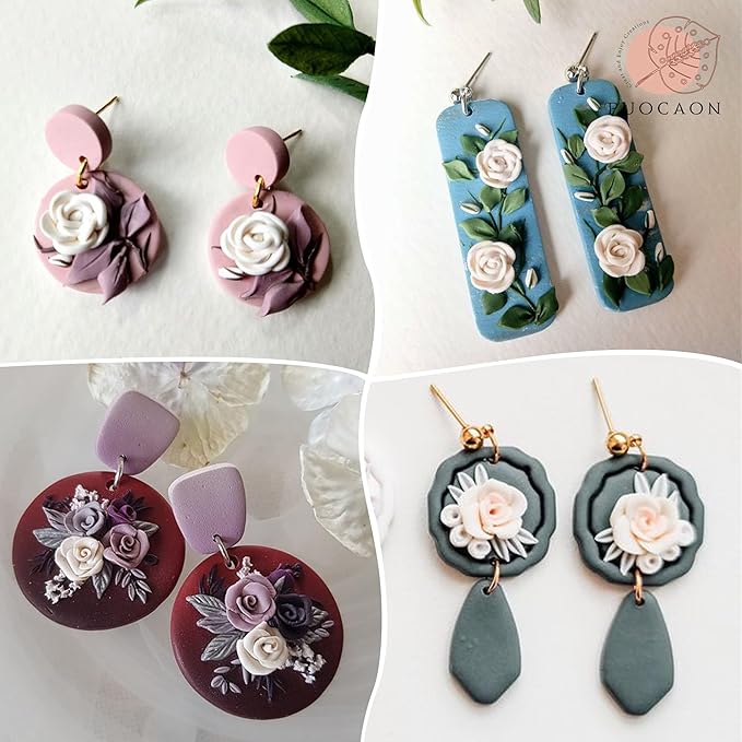 Puocaon Rose Polymer Clay Cutters - 7 Pcs Clay Cutters for Polymer Clay Jewelry, Polymer Clay Tools for Rose Flower Clay Earrings Making, Flower Petal Polymer Clay Mold for Jewelry, 3D Clay Cutters