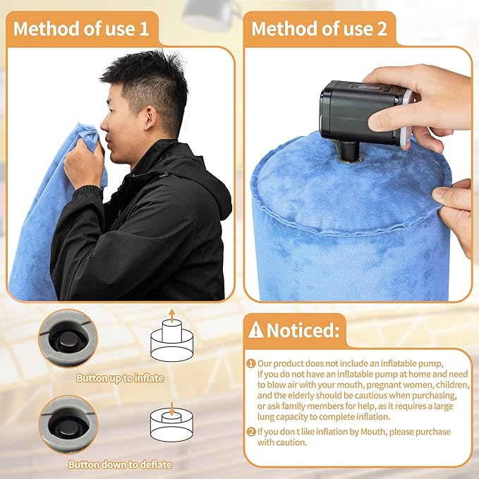 EULANT Inflatable Body Pillow for Adults,47inch Inflatable Travel Body Pillow for Sleep Long Hug Pillow Bolster Pillow for Sleeping,Back(Blue)