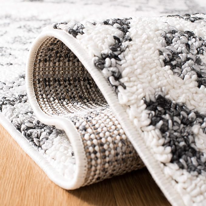 SAFAVIEH Moroccan Tassel Shag Collection Runner Rug - 2'3" x 12', Ivory & Grey, Boho Design, Non-Shedding & Easy Care, 2-inch Thick Ideal for High Traffic Areas in Living Room, Bedroom (MTS652F)