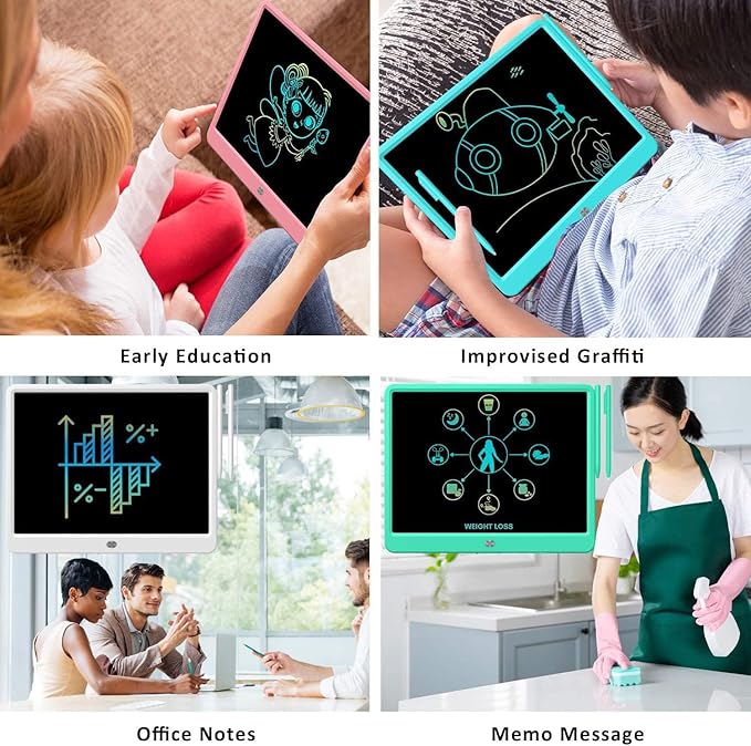 FLUESTON LCD Writing Tablet, Doodle Board Toys Gifts for 3-8 Year Old Girls Boys, 15 Inch Colorful Electronic Board Drawing Pad for Kids, Gifts for Toddler Educational Learning Travel Birthday, Green