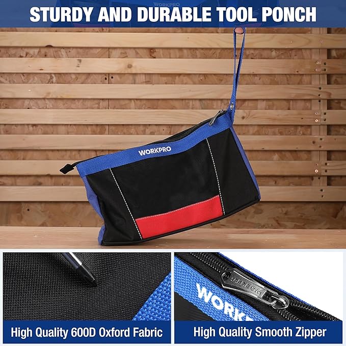 WORKPRO 12" Tool Pouches with Zipper, Utility Bag Pouch for Tool Organizers and Storage, Small Tool Bag, Multipurpose Storage pouch 2-Pack