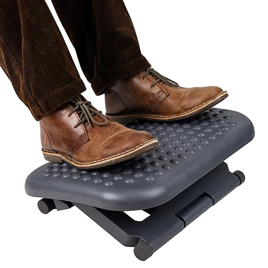 Mind Reader Foot Rest, Under Desk at Work, Ergonomic, Height Adjustable, Office, Plastic, 18" L x 13.5" W x 6.5" H, Black
