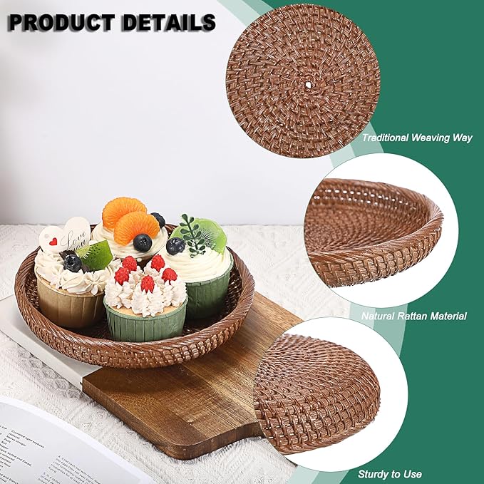Hipiwe Small Key Basket Bowl for Entryway 7.6" Round Woven Wicker Basket Fruit Serving Tray Woven Basket Wall Decor Rattan Organizer Basket for Keys Wallet Cell Phone, Brown