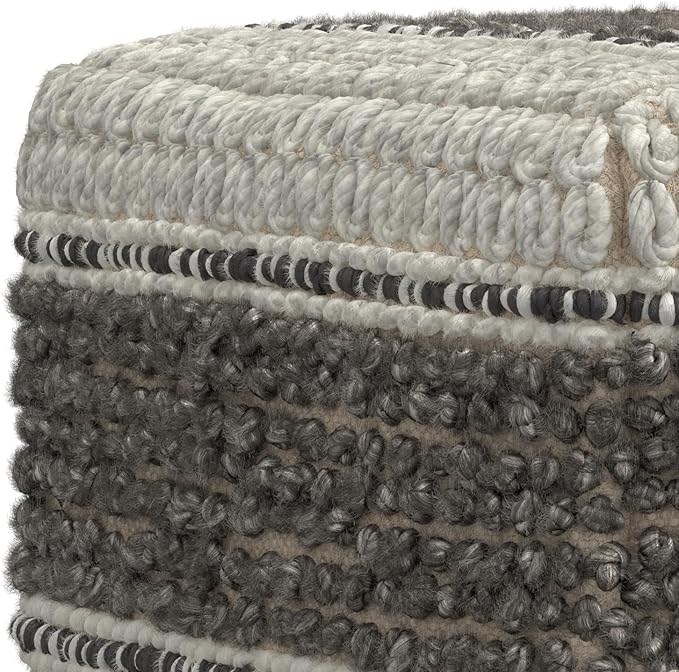 SIMPLIHOME Grady 18 Inch Wide Contemporary Square Pouf in Earth Tone Brown Handloom Woven, for The Living Room, Bedroom and Kids Room