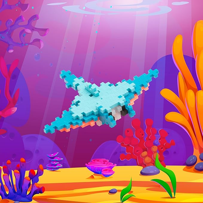 PLUS PLUS 3D Puzzle Building Block Set, 70 Mini Interlocking Pieces, Fun STEM Toys for Kids - Manta Ray Mini Maker Tube