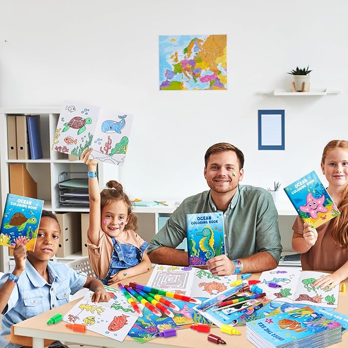 BenLouis 192Pcs Under the Sea Party Favors Ocean Animals Party Coloring Books Set Bulk for Kids Sea Fish Birthday Mermaid Party Goodie Bag Fillers School Classroom Gift Rewards Activity Supplies