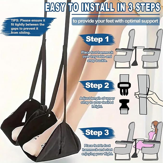 Foot Hammock for Plane Travel to Relax Your Feet - Portable & Adjustable Airplane Foot Hammock with No Feet Clashing, Long Flight Travel Essentials Airplane Foot Rest to Reduce Fatigue & Soreness