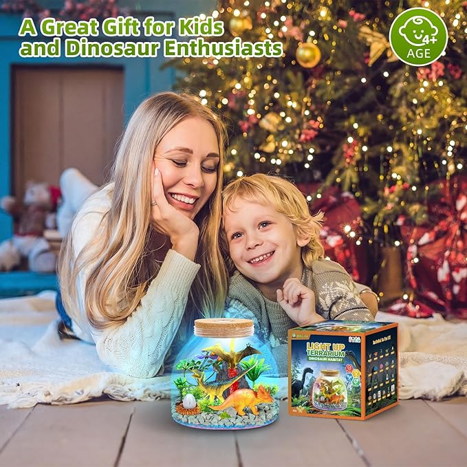 Light Up Terrarium Kit for Kids — Build a Prehistoric Dinosaur Habitat | Dinosaur Toys for Kids, Science Kits, Arts and Crafts for Kids, Boys Toys Ages 4+, Kids Gifts