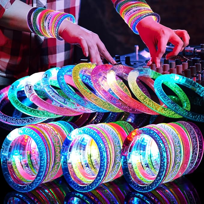 90 Pack Glow Bracelets, Glow in the Dark Party Supplies, 6 Color LED Light Up Bracelets for Adults & Kids Birthday Party Favors, Concert, New Year, Carnival, Raves