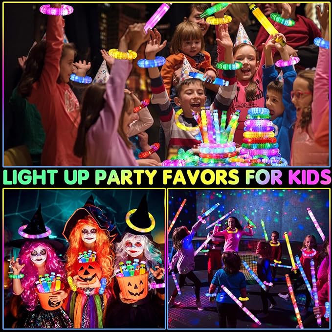 24 Pack Glow Sticks Bulk Party Favors for Kids 4-8-12, Light Up Pop Tubes Goodie Bags Stuffers for Kids, Glow Party Supplies Glow Bracelets Necklaces, New Year Valentines Day Decorations Gifts 2025