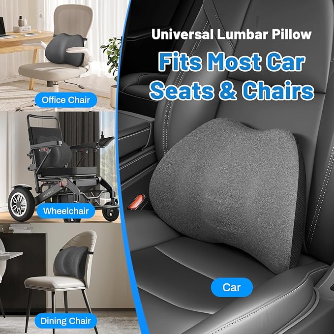 Lumbar Support Pillow for Car Seat & Office Chair, Soft Memory Foam Lower Back Support for Pain Relief and Posture Correction, Lumbar Pillow with Breathable Airflow Channels