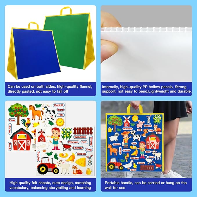 Felt Board&Story Sets and Pieces for Toddlers,Flannel Board Quiet Time Books for Children,Foldable,Double Sided,Felt Learning Board for The Classroom,Felt Toys Activities for Kids (Farm Animals)