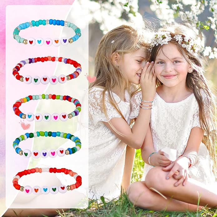 Bonuci 12 Pcs Kids Motivational Friendship Bracelets Letter Beads Bracelets for Girls Toddler Bracelets Gifts Bulk for Girls Kids