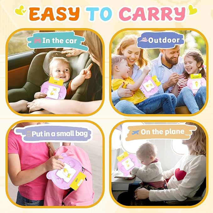 Toddlers Talking Flash Cards, Baby Learning Cards with 224 Sight Words, Educational Toy Gifts for Toddler 3-12 Year Old Boys and Girls, Montessori Toys, Speech Therapy, Autism Sensory Toys, Pink
