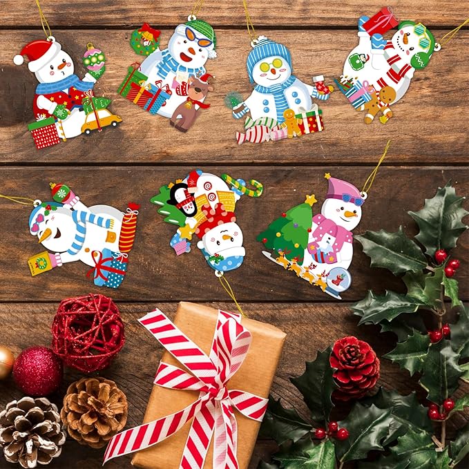 28 Pack Christmas DIY Crafts Kit for Kids, Make Your Own Christmas Snowman Ornaments Xmas Stickers Cutouts Arts and Crafts Bulk for Kids Winter Holiday Xmas Classroom Art Activities Party Decorations