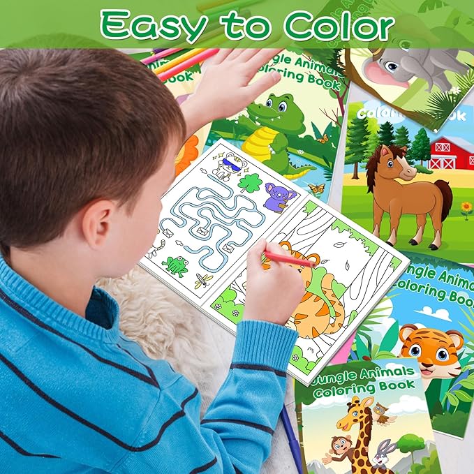 24Pcs Safari Animals Mini Activity Books for Kids Jungle Safari Animals Coloring Books Bulk Lion Elephant Tiger Art Drawing Book for Party Favors Birthday Gifts Goodie Bag Fillers Classroom Supplies