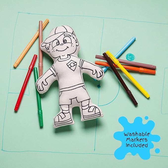 Color Your Boy Doll - Washable Art Toy with Cap & Mini Backpack - Educational Craft for Creative Play - Washable Markers Included