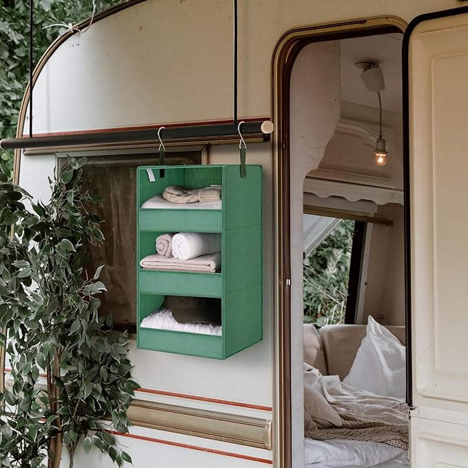 GRANNY SAYS 3-Shelf Closet Organizers and Storage, Foldable Hanging Closet Organizer, Hanging Closet Shelves with 2 Metal Hooks, Leak-Proof Closet Storage for Sweater, Clothes Organizer, Dark Green