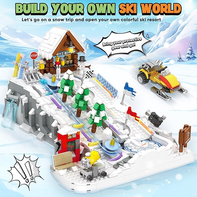 Ski Slope Building Block Sets for Adults, Ski Resort Building Toy with a Ski Shop and Snow Mobile, Architecture Building Block Models Construction, Ideal Gift for Adult Teen and Ski Fans (2200PCS)