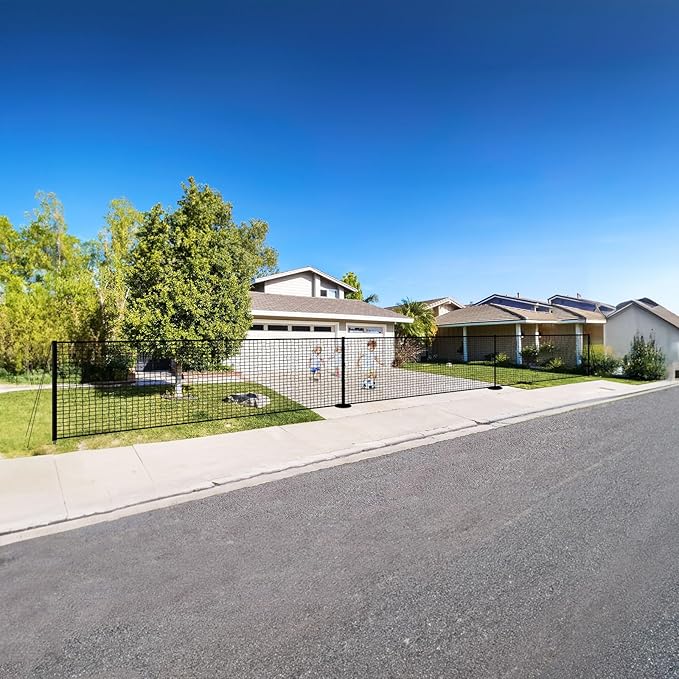 40FT x 5FT Driveway Safety Net Fence, Outdoor Yard Play Area Safety Barrier for Kids| Heavy Duty Steel Poles & Net, Not Fall Down Easily | Guard Net Length Adjustable, Easy to Recycle and Install