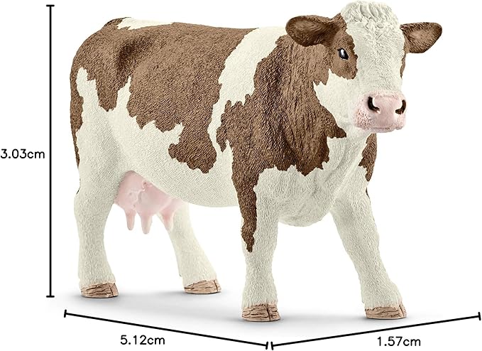 Schleich Farm World Simmental Cow Toy Figurine - Educational and Durable Farm Animal Toy Figure, Fun and Imaginative Play for Boys and Girls, Gift for Kids Ages 3+