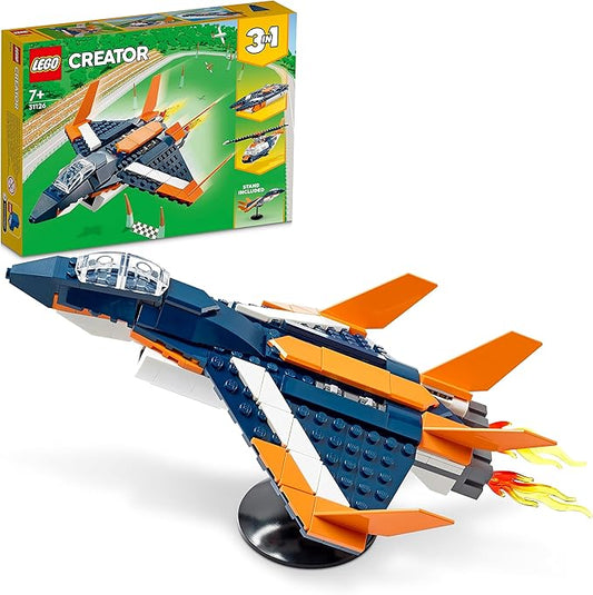 LEGO® Creator 3in1 Supersonic Jet 31126 Building Kit; Build a Jet Plane and Rebuild It into a Helicopter or a Speed Boat Toy