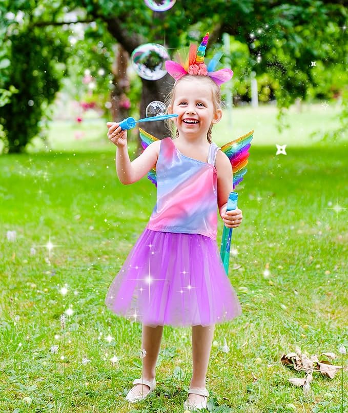 Jeowoqao Girls Princess Dress up Trunk Set 19 Pcs, Girls Rainbow Costume Set, Toddler Girls Dress up Clothes Pretend Play Costumes Set for Little Girl Ages 3 4 5 6