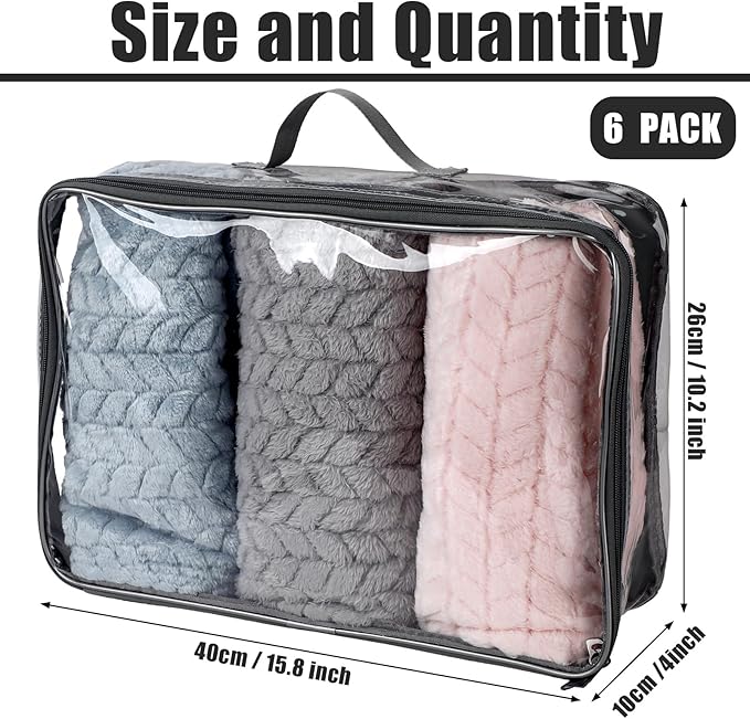 6 Pieces Large Clear Travel Packing Cube Clear Vinyl Zippered Storage Bags See Through Moving Bag PVC Multipurpose Pouch with Handle for Suitcase Shirts Dress Storage (Gray, 15.8 x 10.2 x 3.9 Inch)
