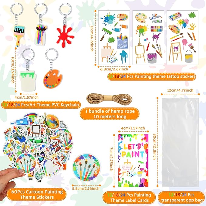HyDren Paint Party Favors Include Mini Watercolor Paint Set Small Painting Canvas with Easel Palette Brush Paint Stickers Tattoo Sticker Keychain for Class Birthday Art Party(254 Pcs, Classic Style)