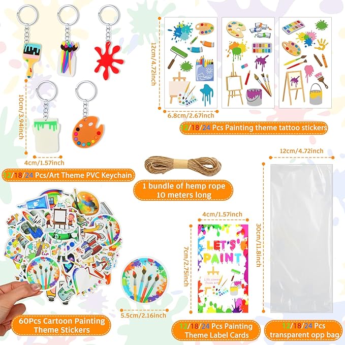 HyDren Paint Party Favors Include Mini Watercolor Paint Set Small Painting Canvas with Easel Palette Brush Paint Stickers Tattoo Sticker Keychain for Class Birthday Art Party(206 Pcs, Classic Style)