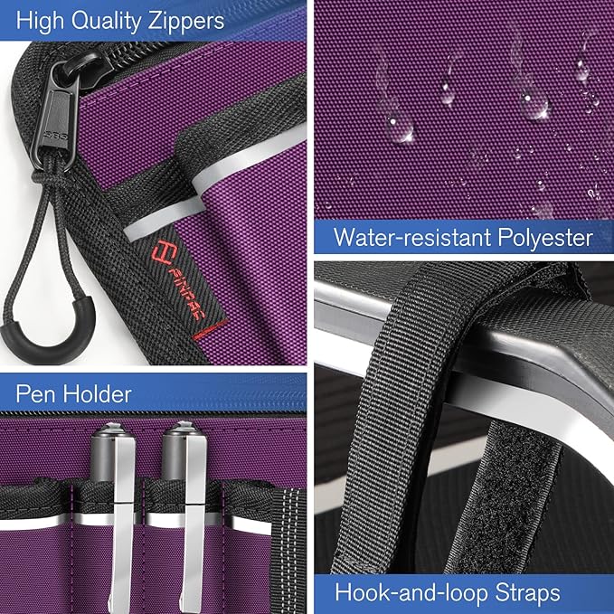 FINPAC Wheelchair Side Storage Bag w/Cup Holder, Wheelchair Armrest Accessories Pouch with Pen Slot and Reflective Strips for Power Walkers, Rollators, Seniors - Purple