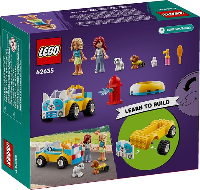 LEGO Friends Dog Grooming Car Toy, Building Toy for Kids Who Love Animals and Nature, Comes with 2 Mini Doll Characters and 2 Dog Toy Figures, Vet Toy Gift Idea for Girls and Boys Ages 4 and Up, 42635