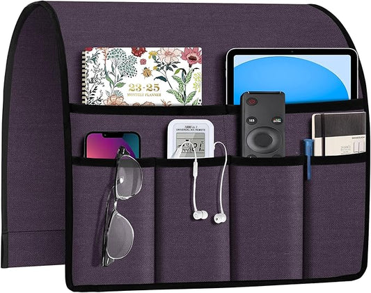 Joywell Remote Holder for Recliner Armchair Caddy Couch Armrest Non Slip Sofa Arm Chair Caddie with 6 Pocket for Magazine, Tablet, Phone, iPad, Think Linen, Plum