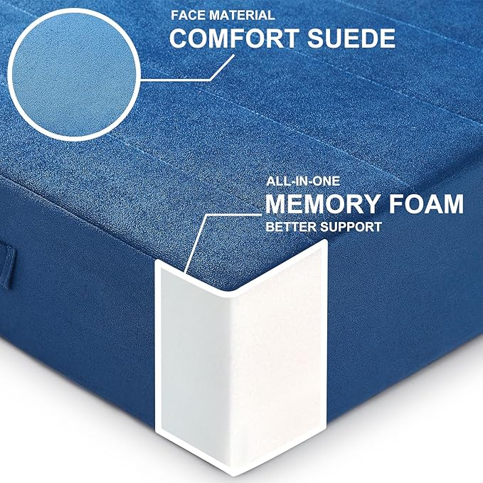 2 Pcs High Density Foam Floor Pillow - Upgraded Large Pillows Seating for Adults - Outdoor Floor Cushion with Soft Tufted Cover - Yoga Pillows for Sitting On Floor - 22 Inch Navy Blue