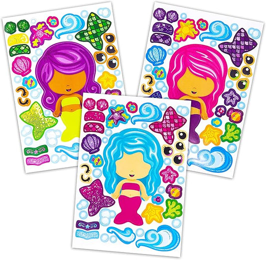 24 Make A Mermaid Stickers - Perfect for Mermaid Party Supplies & Mermaid Party Favors for Kids - Great for Under The Sea Birthday Decorations Or Classroom Activity That Promotes Creativity - Ages 3+
