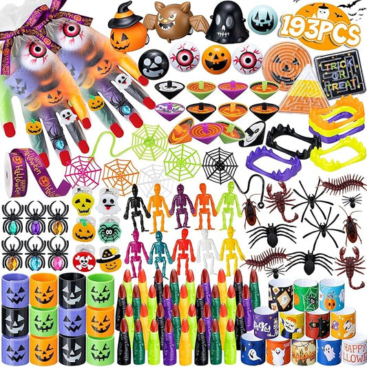 Halloween Party Favors, 193pcs Halloween Stuffed Toys Bulk Birthday Party Decorations, Goodie Bags for Party Supplies, Halloween Games for Kids