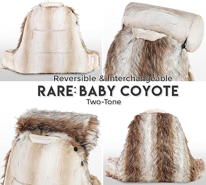 Husband Pillow XXL Rare Baby Coyote Fabulous Faux Fur Backrest, 2-Tone Reversible Double Sided Reading & Bed Rest Pillow with Arms & Neck Roll, Adjustable Memory Foam - Sit Up Extremely Comfy