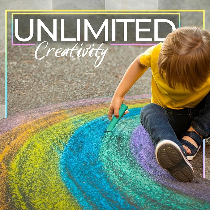 Loddie Doddie 50ct Sidewalk Chalk for Kids - 12 Colors Non-Toxic Jumbo Sticks in Reusable Bucket - Easy Clean Up for Fun & Creativity
