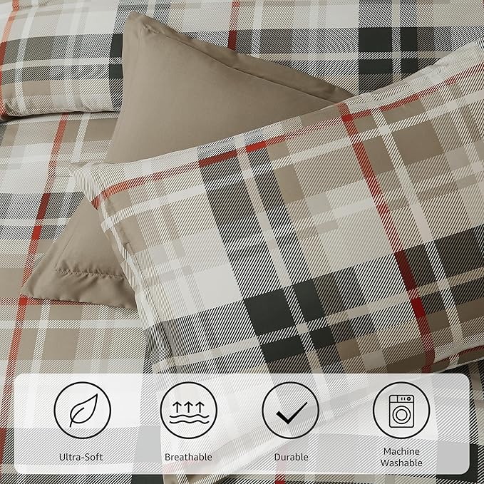 MaiRêve Comforter Set Full Size Khaki, Classic Farmhouse Bedding Set Bed in a Bag 7 Pieces, Lightweight All Season Comforter Set with Sheets, Pillowcases & Shams