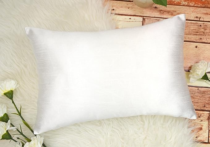 Aiking Home 12x18 Inches Faux Silk Rectangular Throw Pillow Cover, Zipper Closure, White (Set of 2)