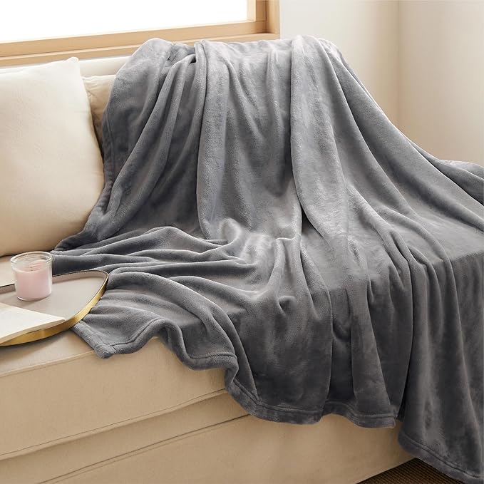 Bedsure GentleSoft Fleece Throw XL Blanket for Couch - 300GSM Soft Lightweight Plush Cozy Blankets for Travel, Grey, 50x70 inches