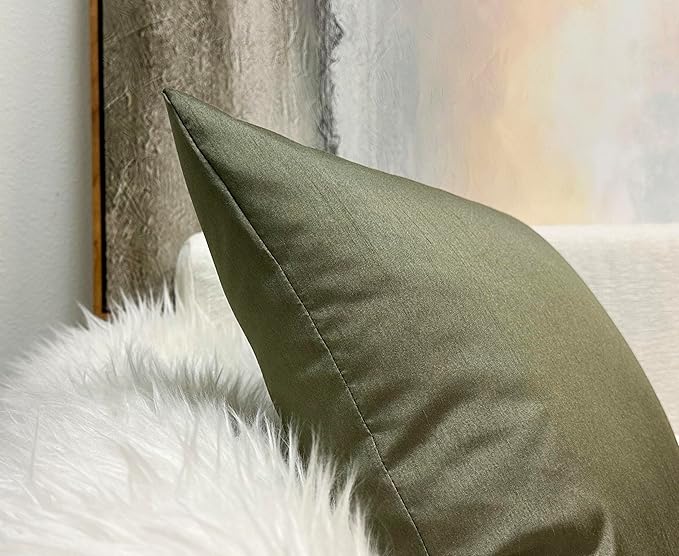 Aiking Home 18x18 Inches Faux Silk Square Throw Pillow Cover, Zipper Closure, Sage (Set of 2)