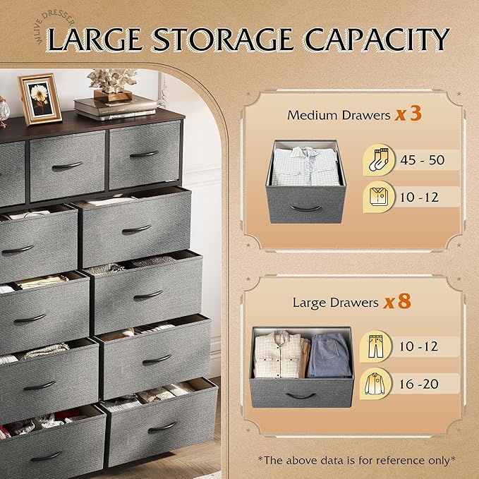 WLIVE Storage Organizer Unit with 11 Fabric Bins, Storage Drawers Organizer with Steel Frame, Tall Storage Tower Organizaton for Living Room, Hallway, Office, Dark Grey